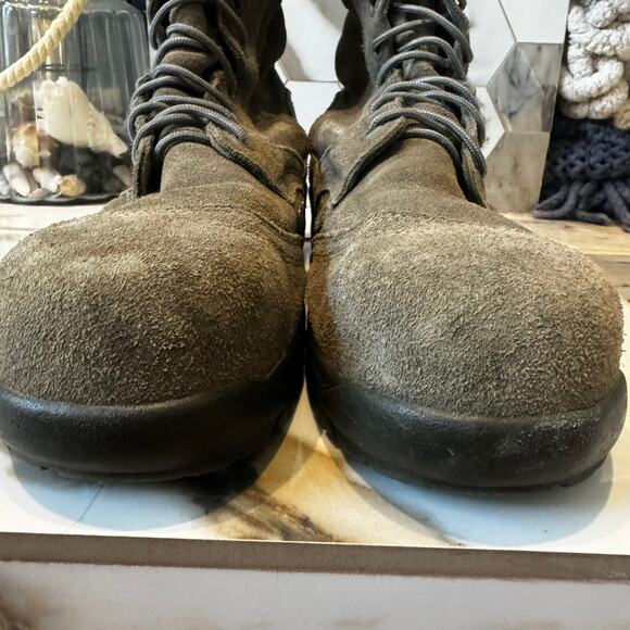 Sage Green Suede Military Steel Toe Side Zip Combat Boots Sz 13 Outdoors Chores‎ main image 4